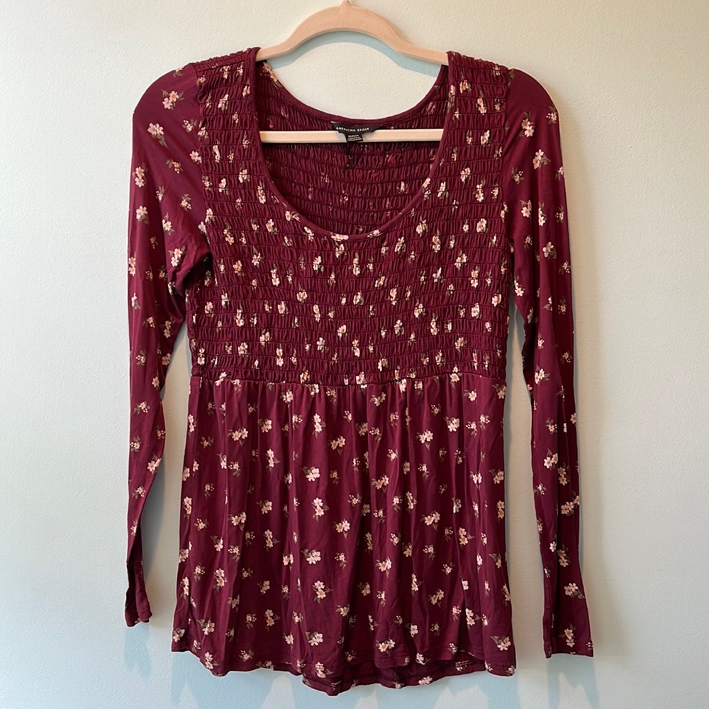 American eagle Maroon smock baby doll shirt